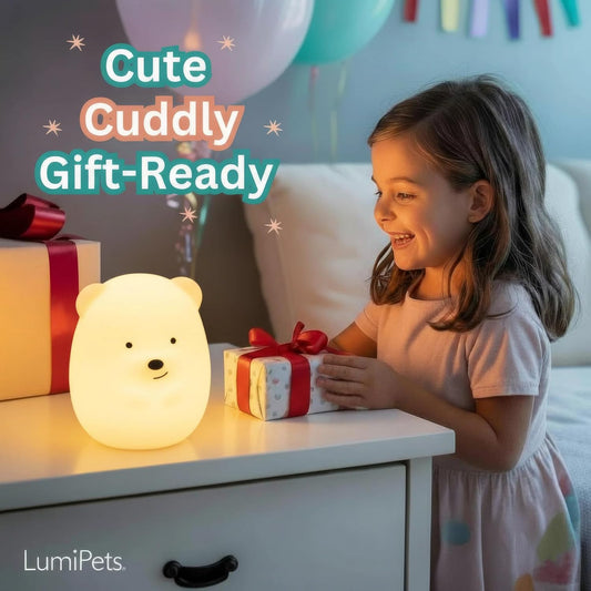 Benny the Bear Squishy Night Light - Adorable Color-Changing Silicone Lamp with Remote & Touch Control for Kids - Perfect Portable Animal Light with USB Cord