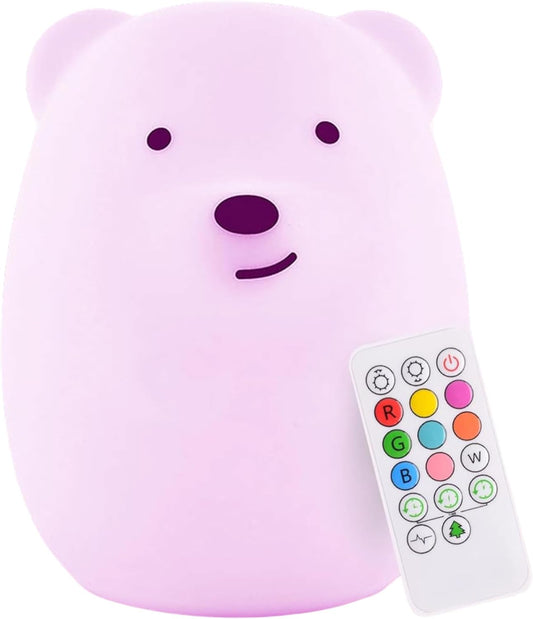 Benny the Bear Squishy Night Light - Adorable Color-Changing Silicone Lamp with Remote & Touch Control for Kids - Perfect Portable Animal Light with USB Cord